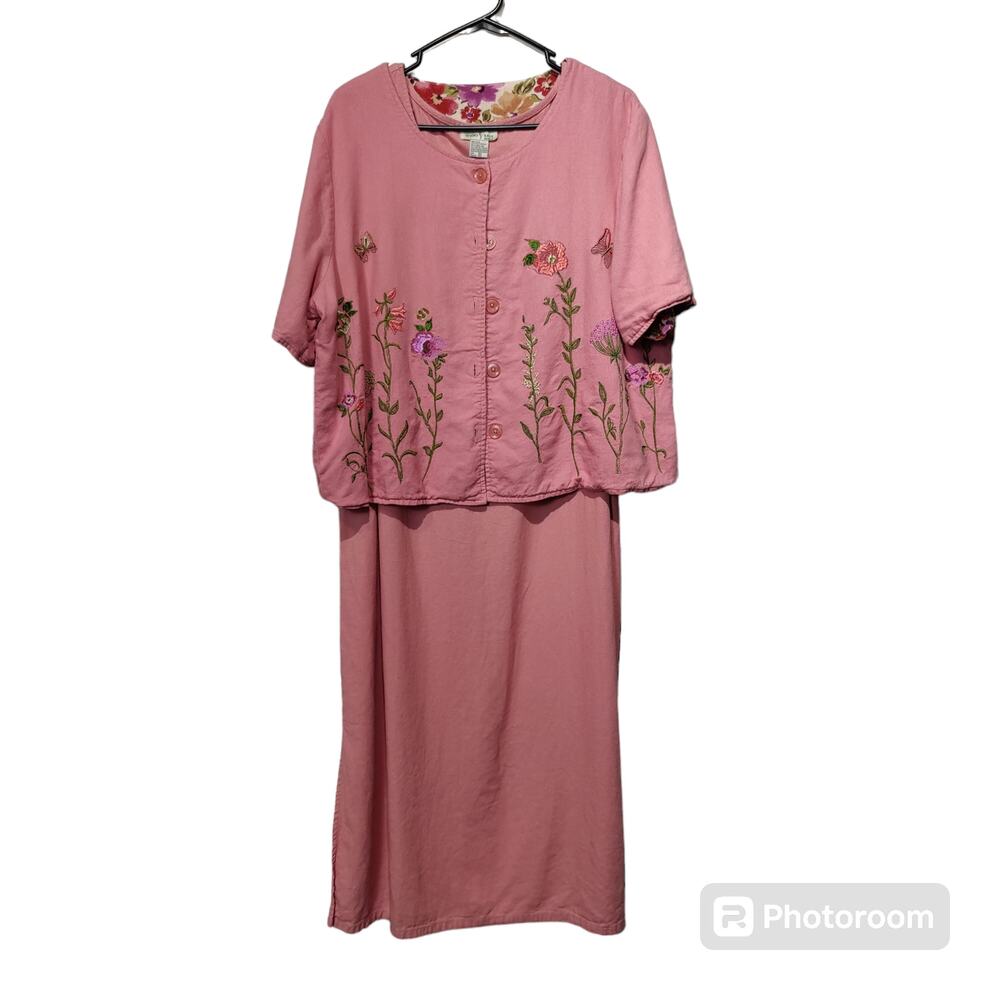 Studio Ease Women's Plus Sz 16W Linen Blend Maxi Dress and Jacket Reversible